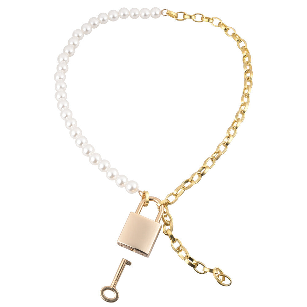 Sex and Mischief Pearl Gold Day Collar with Lock Key