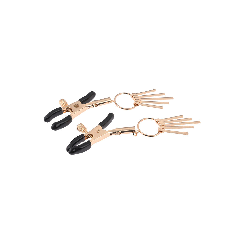 Sex and Mischief Gold Adjustable Rubber-Tipped Nipple Clamps