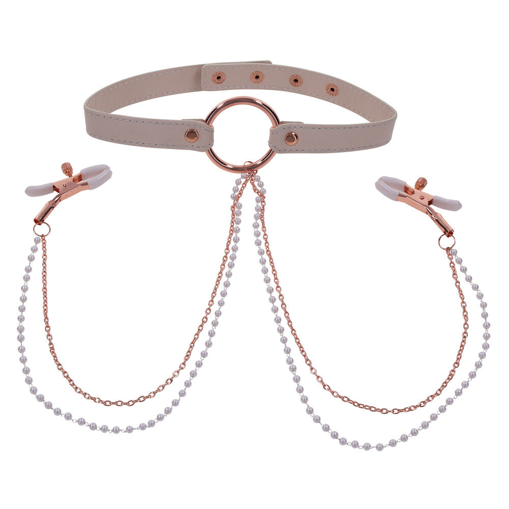 Sex and Mischief Pink Collar with Nipple Clamps and Hardware