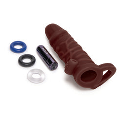 Size Up Brown Silicone Vibrating Realistic 1 Inch Extender