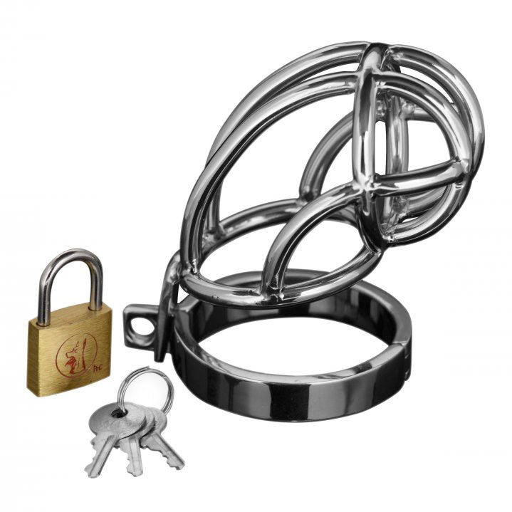 Captus Silver Stainless Steel Locking Chastity Cage