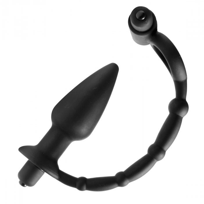 Viaticus Black Dual Cock Ring and Vibrating Anal Plug
