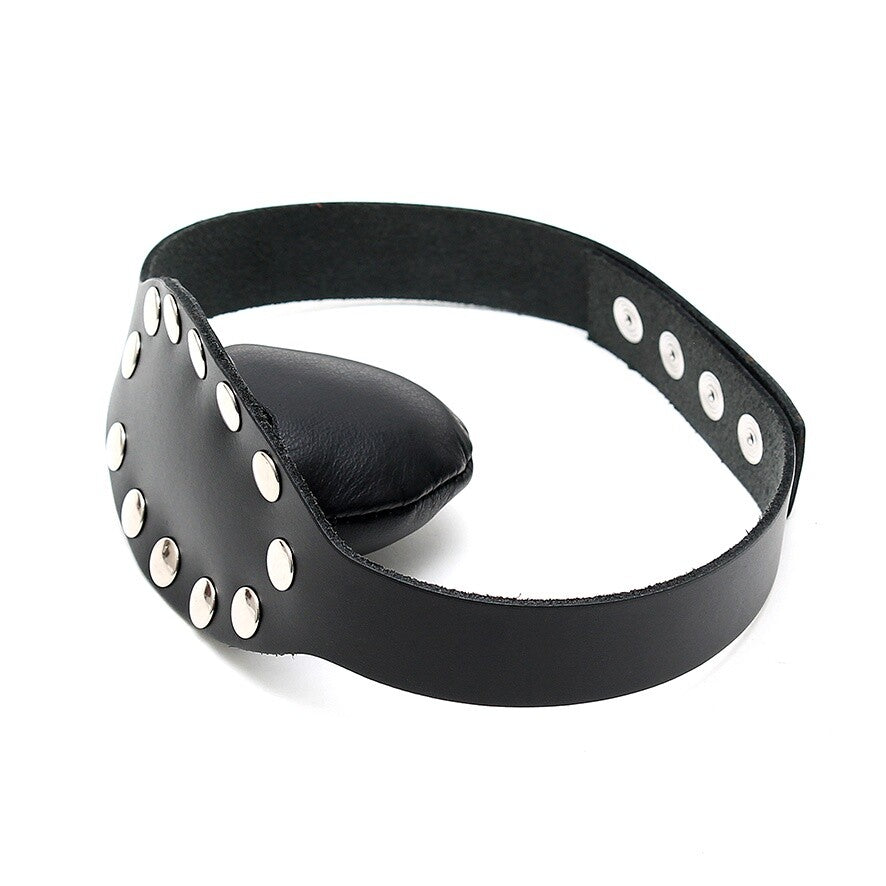 Genuine Leather Black Gag with Studs Adjustable Mouthpiece