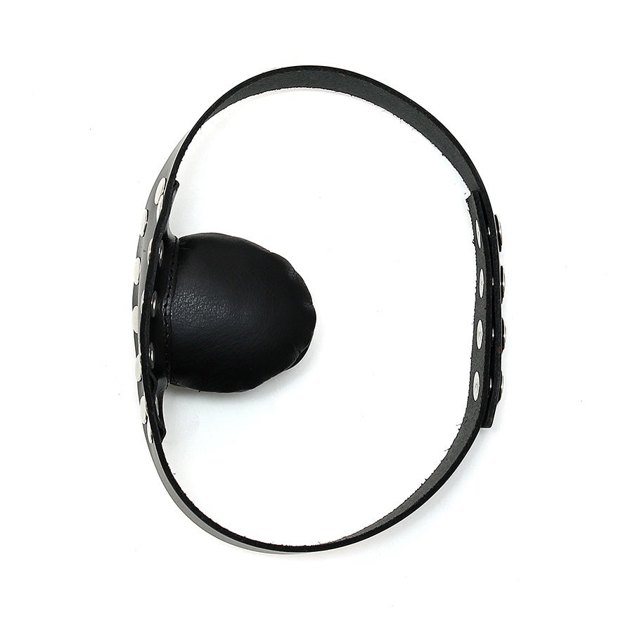 Genuine Leather Black Gag with Studs Adjustable Mouthpiece