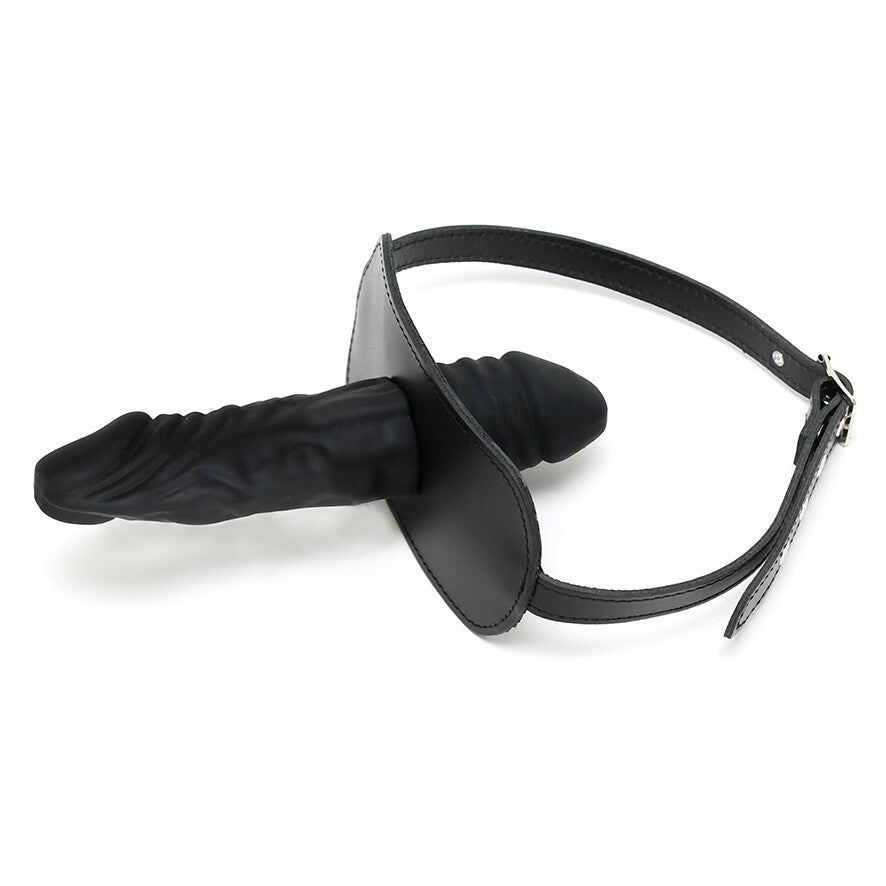 Genuine Leather Black Penis Gag with Dual Dildo