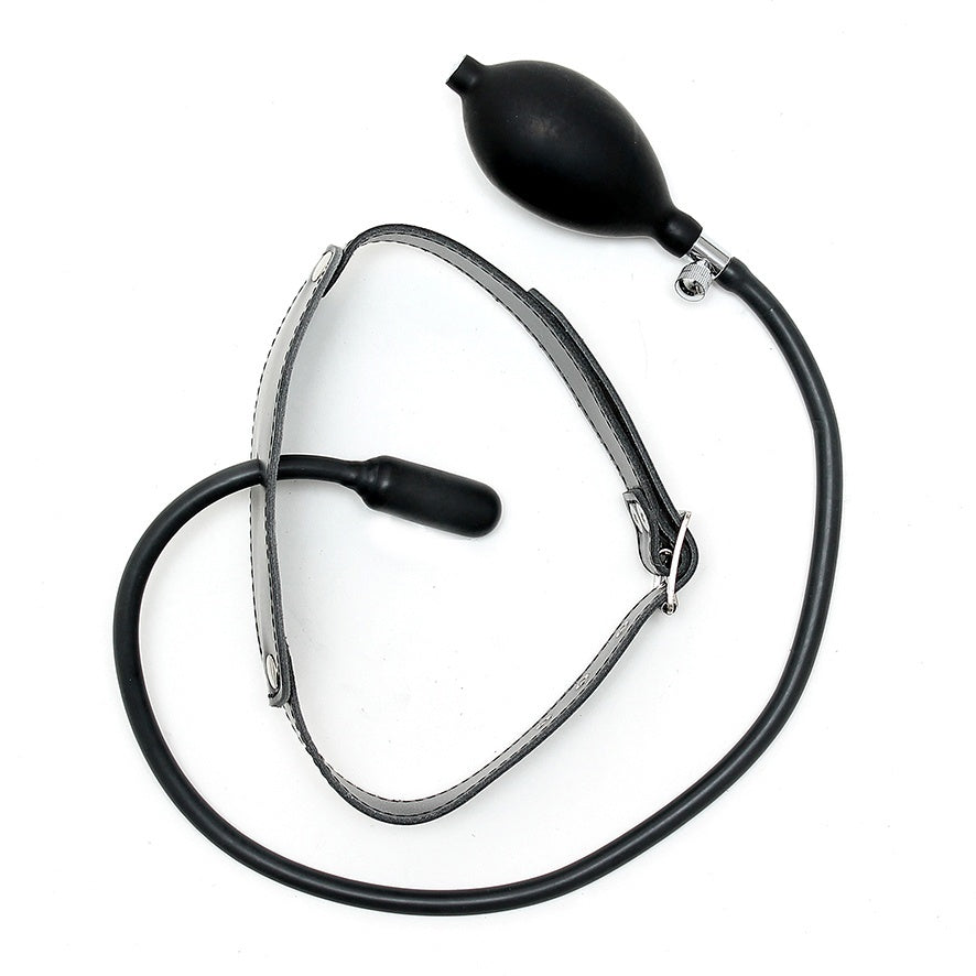 Genuine Leather Black Inflatable Gag with Adjustable Buckle
