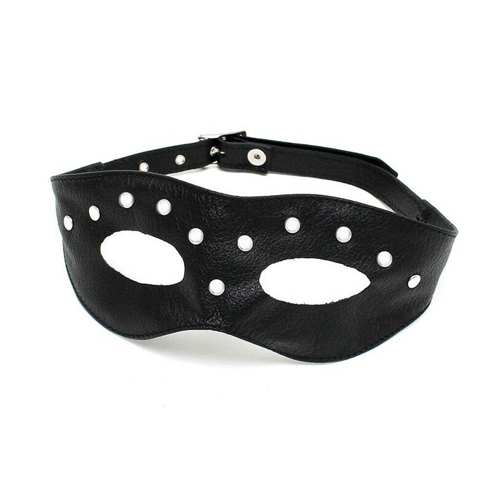 High-Quality Leather Black Open Eye Mask with Rivets