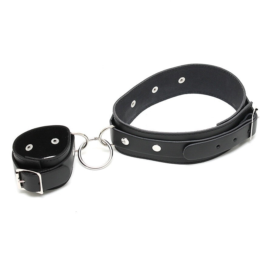 LuxLeather Black Adjustable Wrist and Leg Cuff Set