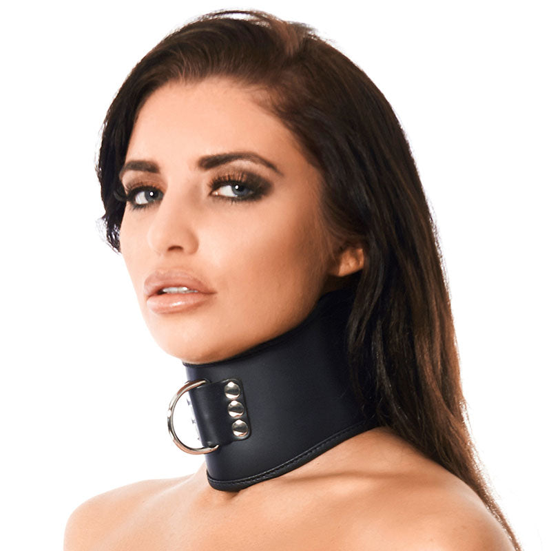 Luxurious Black Leather Collar with Padlock for Control