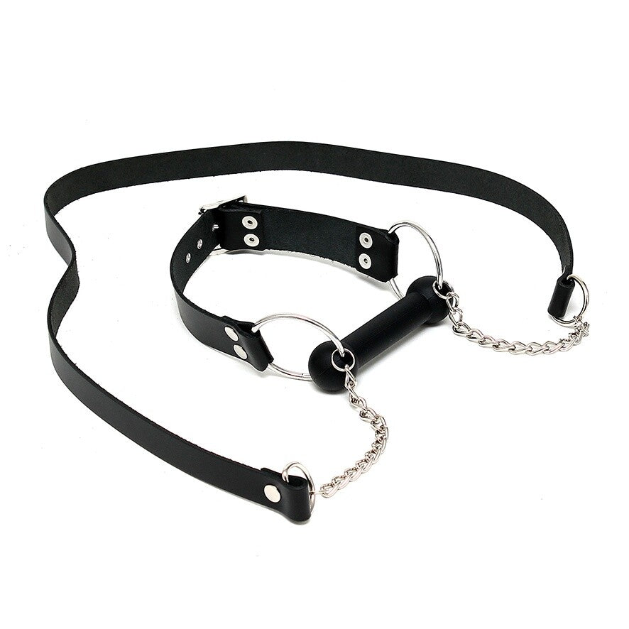 Premium Leather Black Horse Bit Gag with Reins