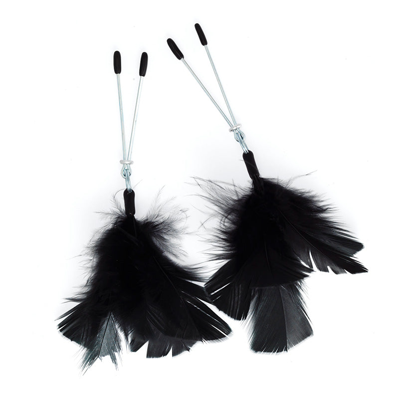 Sensual Secrets Black Feather Nipple Clamps for Intimacy