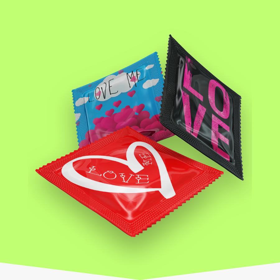 Condoms on a lime green background