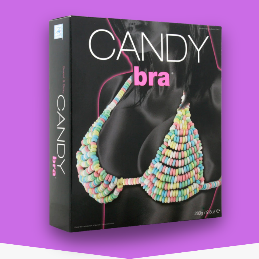 Candy bra on a purple background