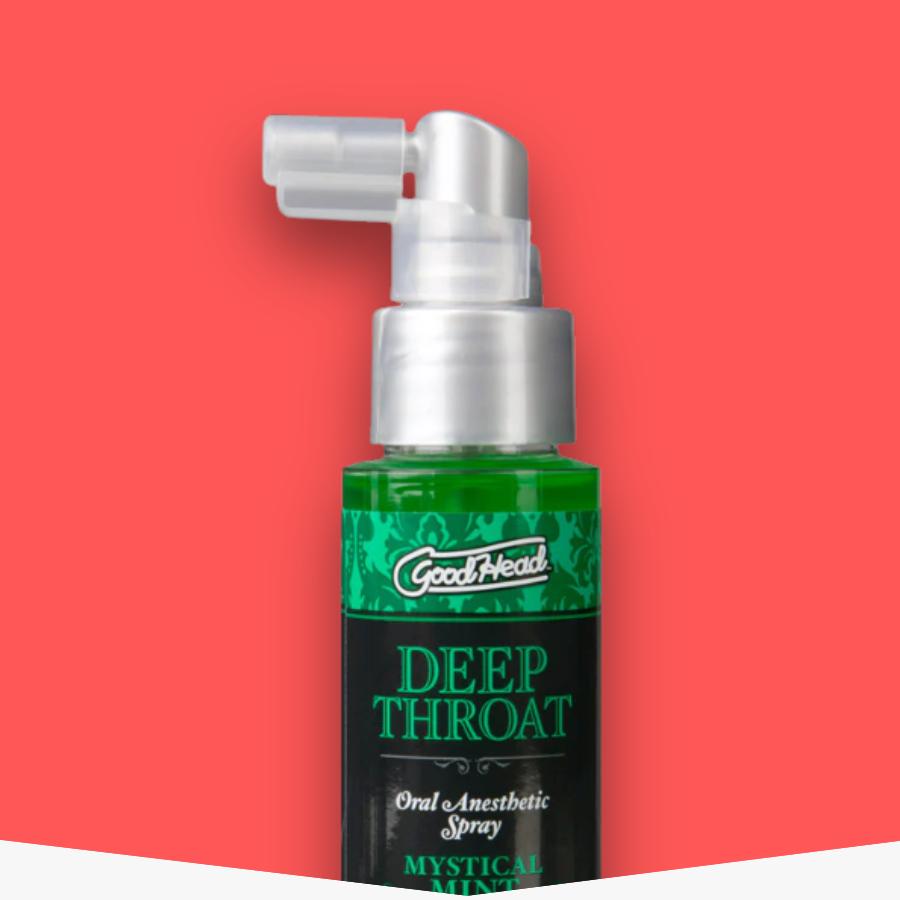 Deep throat spray for better sex for him on a red background
