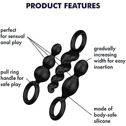 Satisfyer Black Silicone Booty Call Anal Plug Set of 3