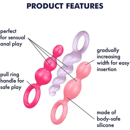 Satisfyer Booty Call Set Of 3 Multicolour Anal Plugs Features