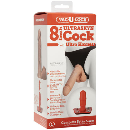 VacULock Black 8 Inch Realistic Dildo with Ultra Harness