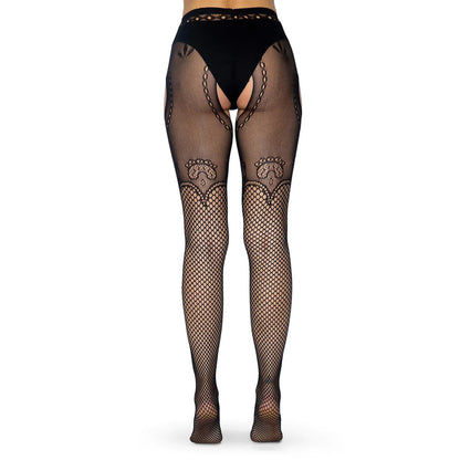 Leg Avenue Black Duchess Lace Suspender Tights for UK 8 to 14