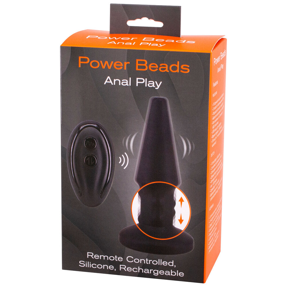 Silicone Power Beads Black Rimming Butt Plug with Remote Control