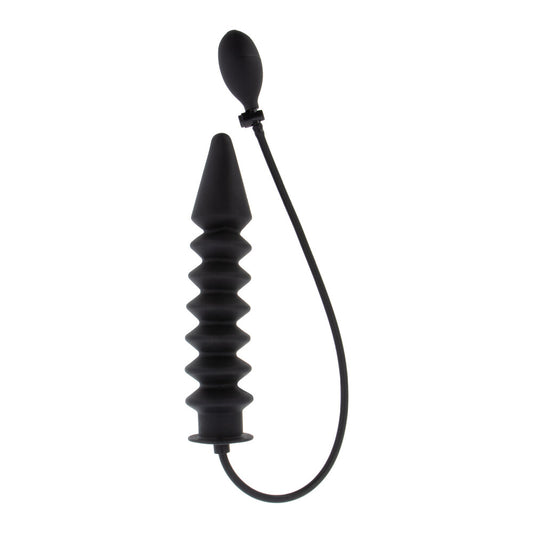 Hidden Desire Black Inflatable Ribbed Plug with Quick Release Valve
