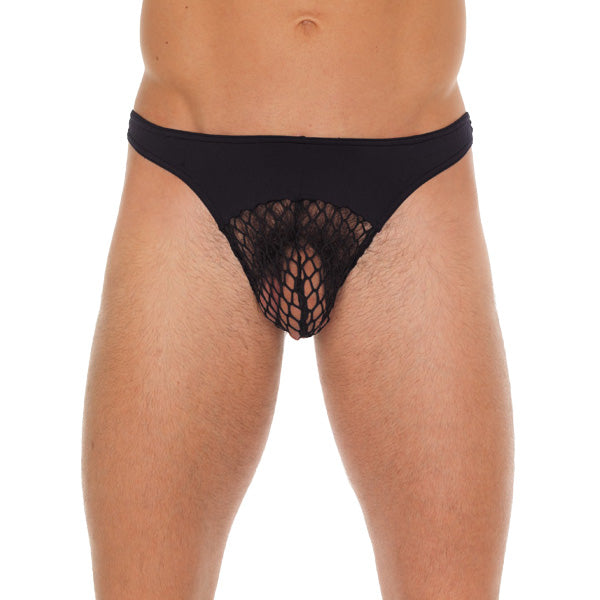 BoldEssentials Black G-String with Net Pouch for Comfort