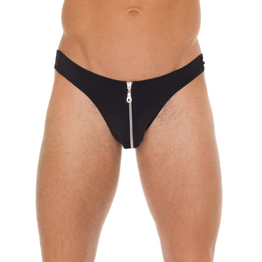 Premium Essentials Men's Black Zippered G-String Pouch