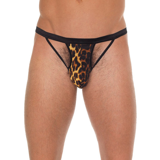 Wild Side Black G-String with Animal Print Pouch and Straps
