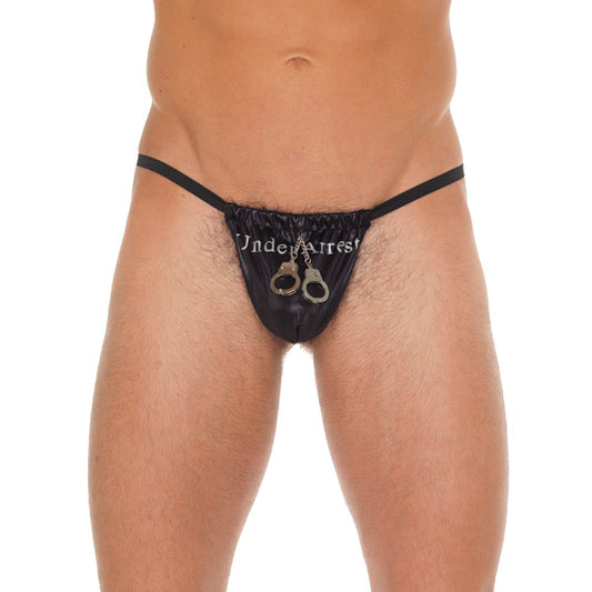 Seductive Men's Black G-String with Handcuff Pouch