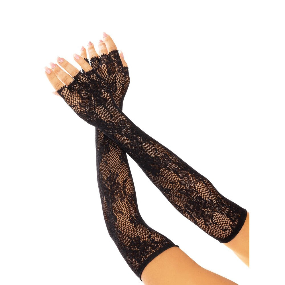 Leg Ave Black Floral Net Fingerless Gloves Stylish Accessory