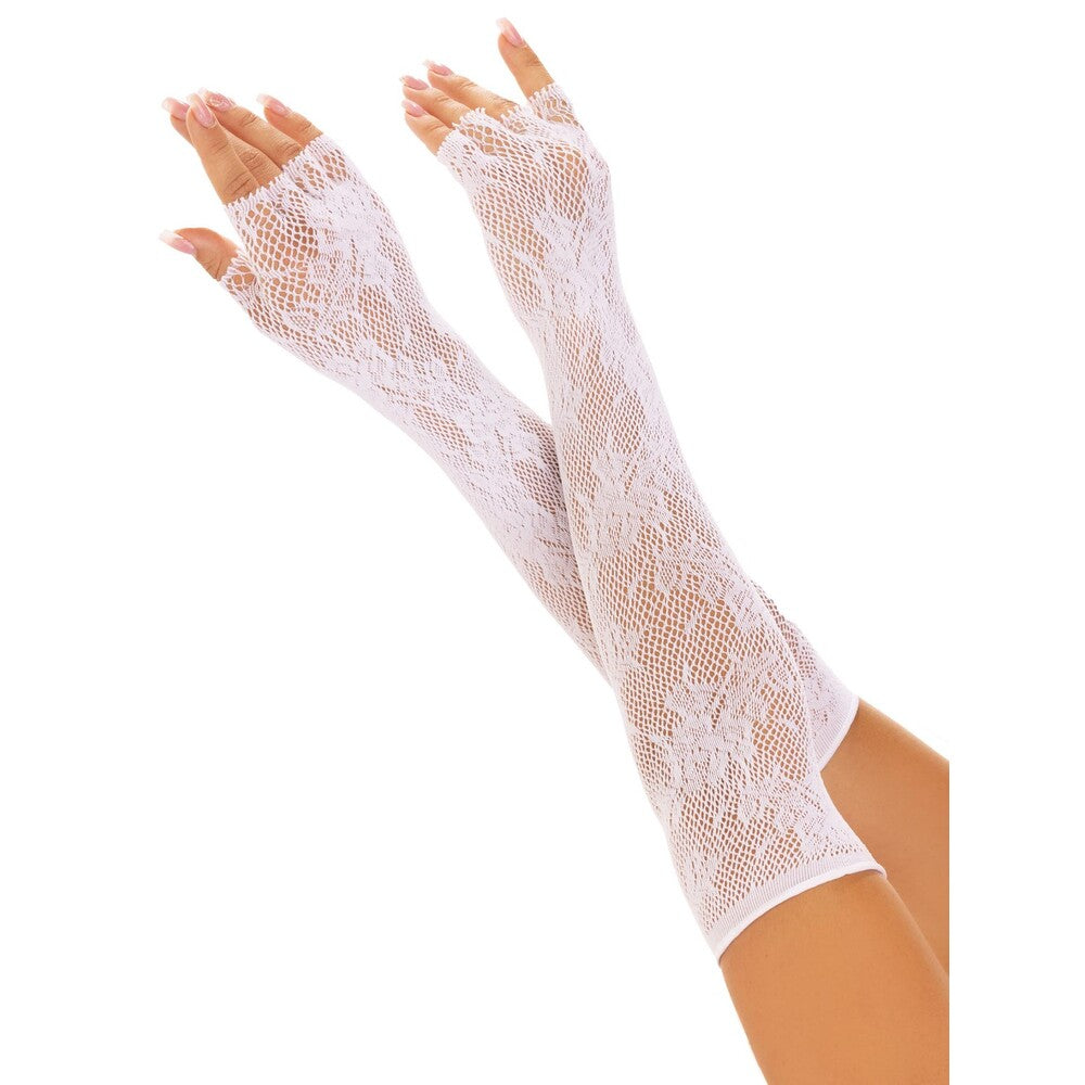 Leg Ave White Floral Net Fingerless Gloves