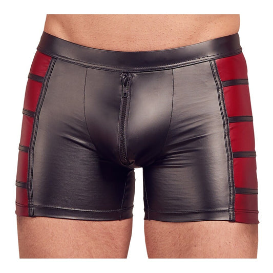 NEK Black and Red Matte Look Pants with Padded Zip Fastening