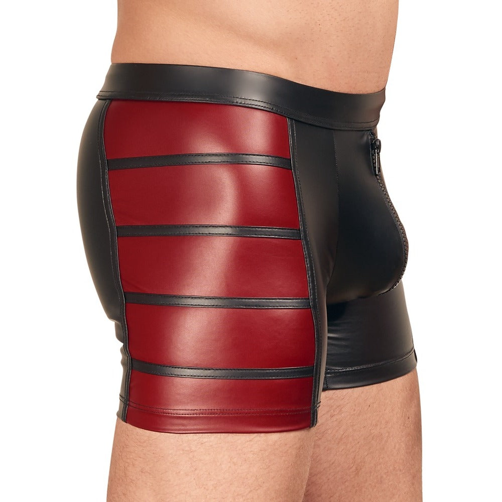 NEK Black and Red Matte Look Pants with Padded Zip Fastening