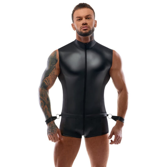 Svenjoyment Black Body Jumpsuit with Restraints and Cuffs