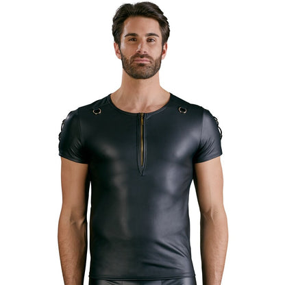 NEK Matte Black Straight Cut Shirt with D-Ring and Lace Design