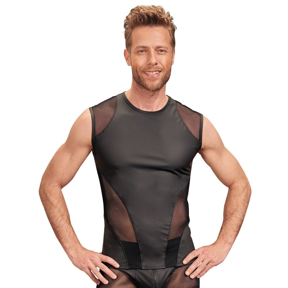 NEK Black Sleeveless Matte Look Shirt with Stylish Net Inserts
