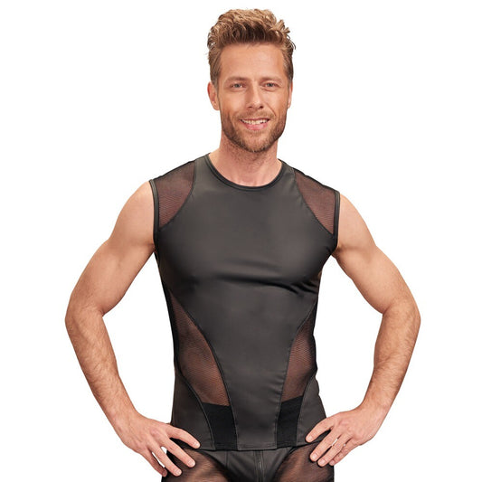 NEK Black Sleeveless Matte Look Shirt with Stylish Net Inserts