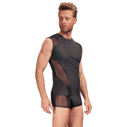 NEK Black Sleeveless Matte Look Shirt with Stylish Net Inserts
