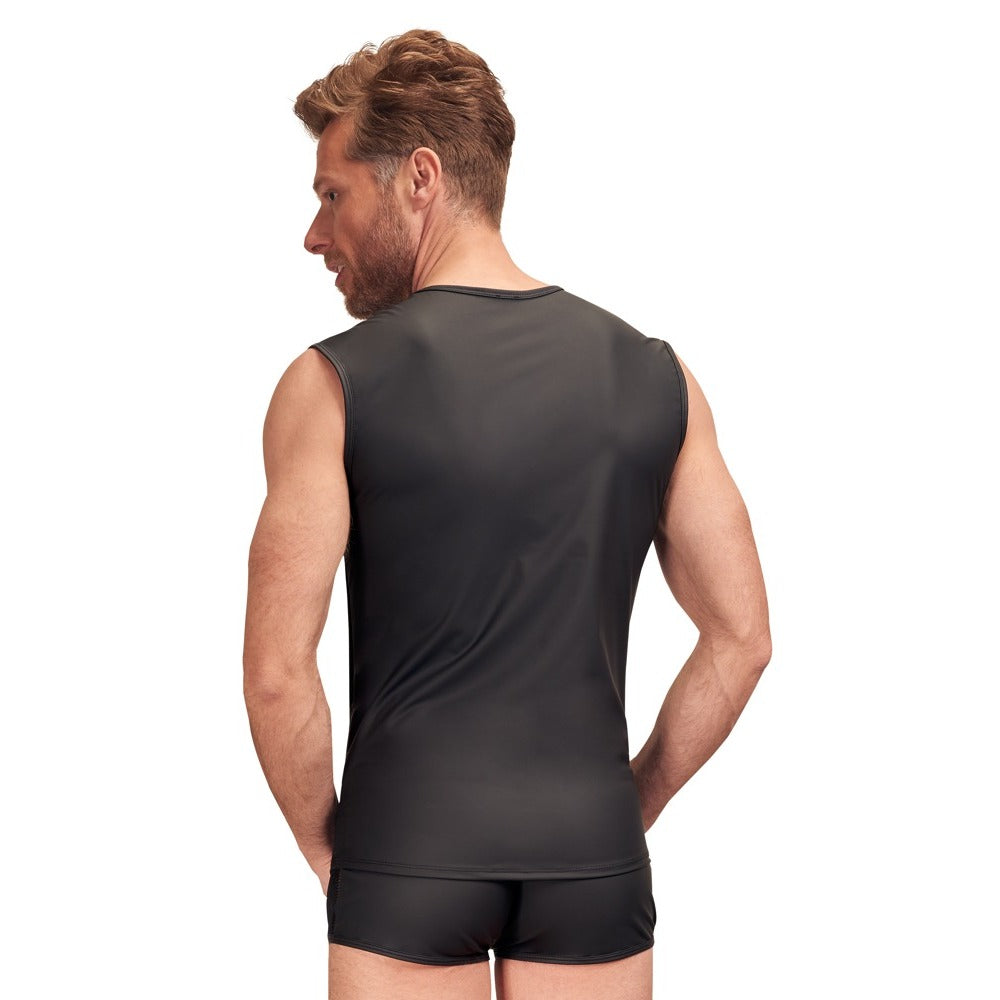 NEK Black Sleeveless Matte Look Shirt with Stylish Net Inserts