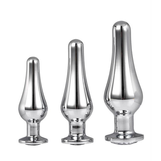 Elegant Gems Silver Butt Plug Set with Tapered Design