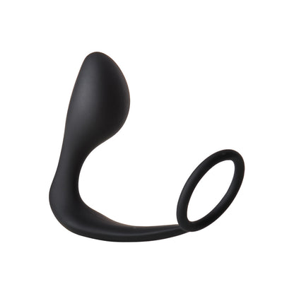 Fantasstic Black Silicone Anal Plug with Adjustable Cockring