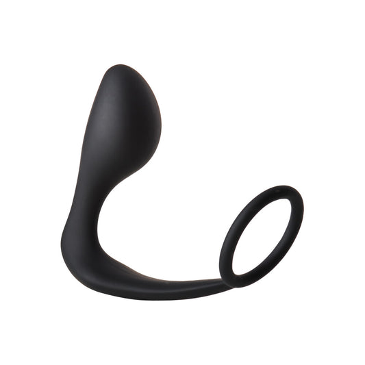 Fantasstic Black Silicone Anal Plug with Adjustable Cockring