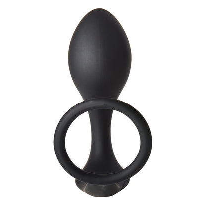 Fantasstic Black Silicone Anal Plug with Adjustable Cockring