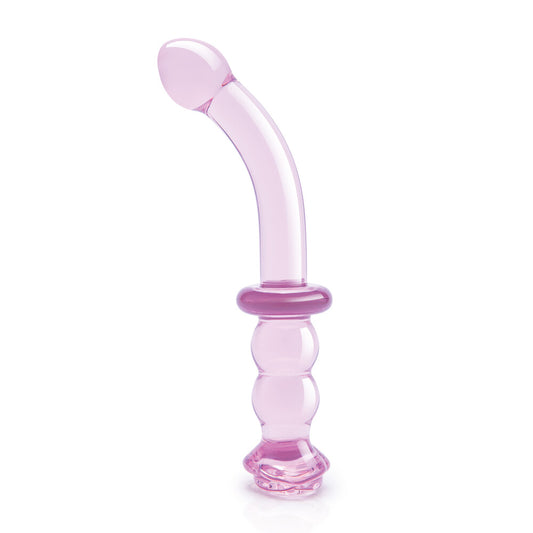 Glaze Glass Pink Rosebud G-Spot Dildo with Curved Design