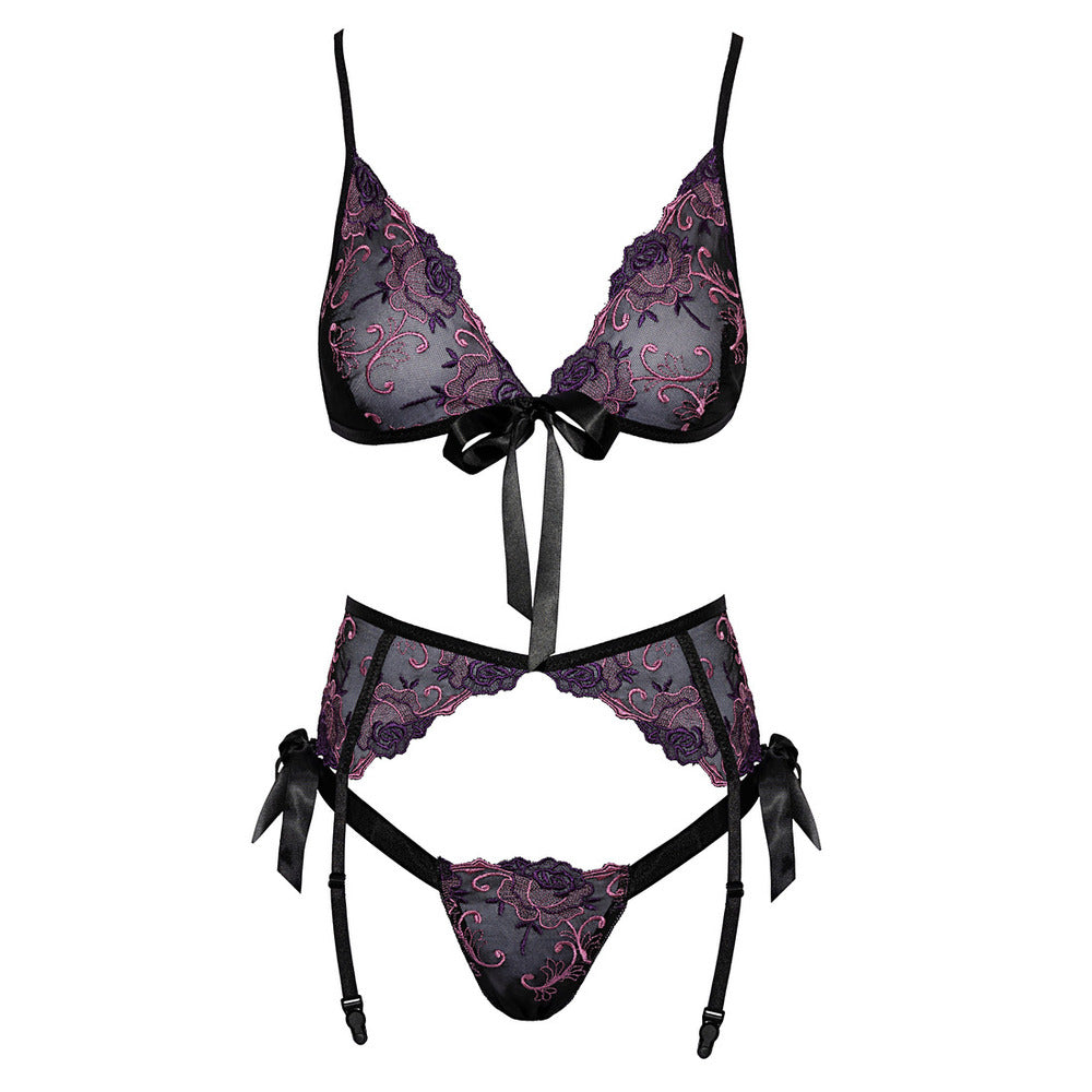 Elegant Secrets Black Floral Embroidered Bra Set
