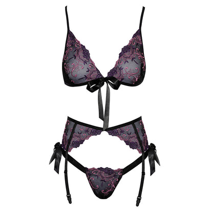 Elegant Secrets Black Floral Embroidered Bra Set