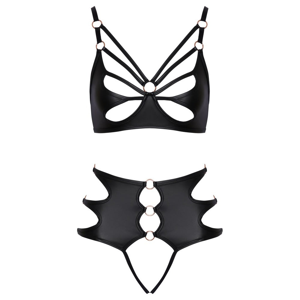 Cottelli LINGERIE Black Crotchless Bondage Bra Set