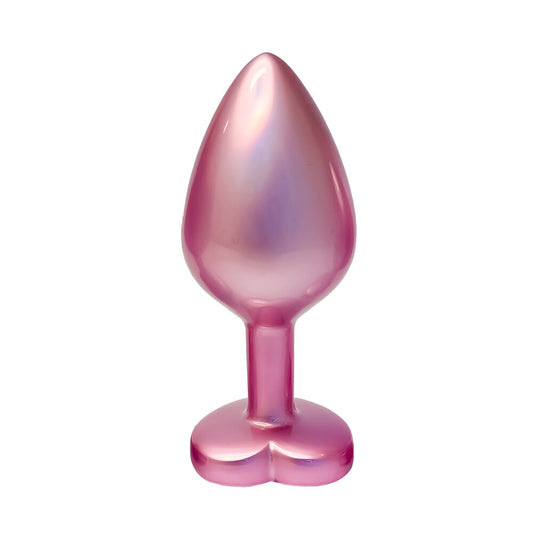 Gleaming Love Pink Medium Aluminium Butt Plug with Heart Gemstone