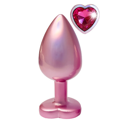 Gleaming Love Pink Large Anal Plug with Heart Gemstone