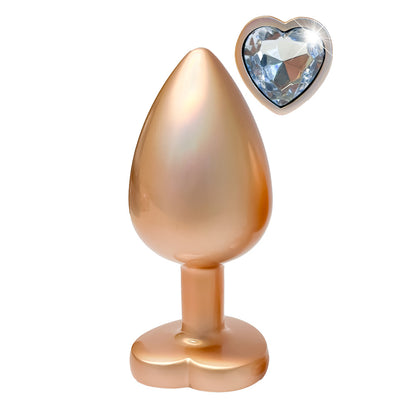 Gleaming Love Gold Pearl Large Butt Plug with Heart Gemstone