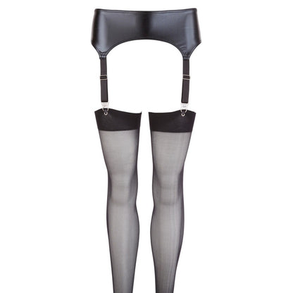 NOXQSE Black Wet Look Suspender Belt and Stockings Set